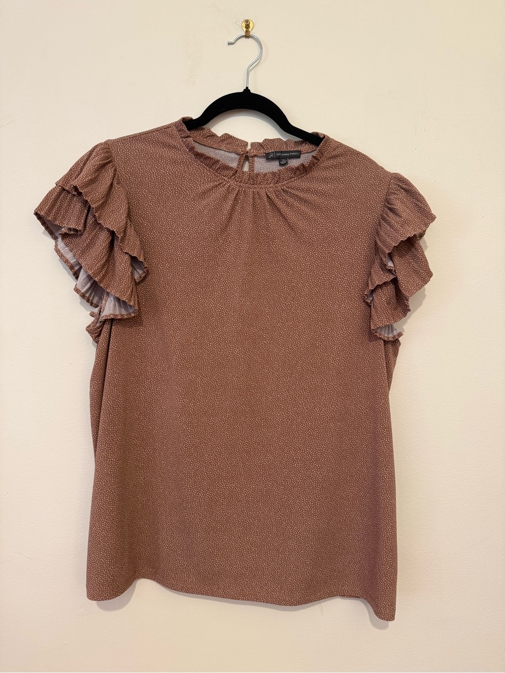 Adrianna Papell Brown Ruffle Sleeve Blouse